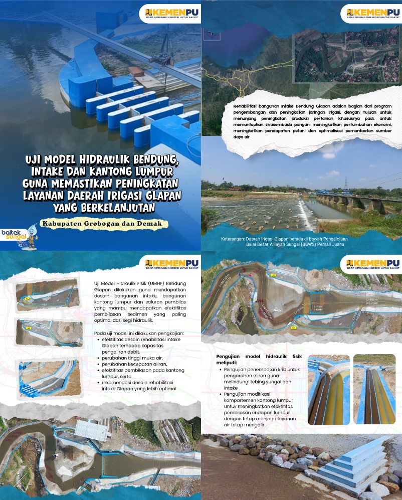 Uji Model Hidraulik Bendung Intake & Kantong Lumpur Guna Memastikan Peningkatan Layanan D.I. Glapan 